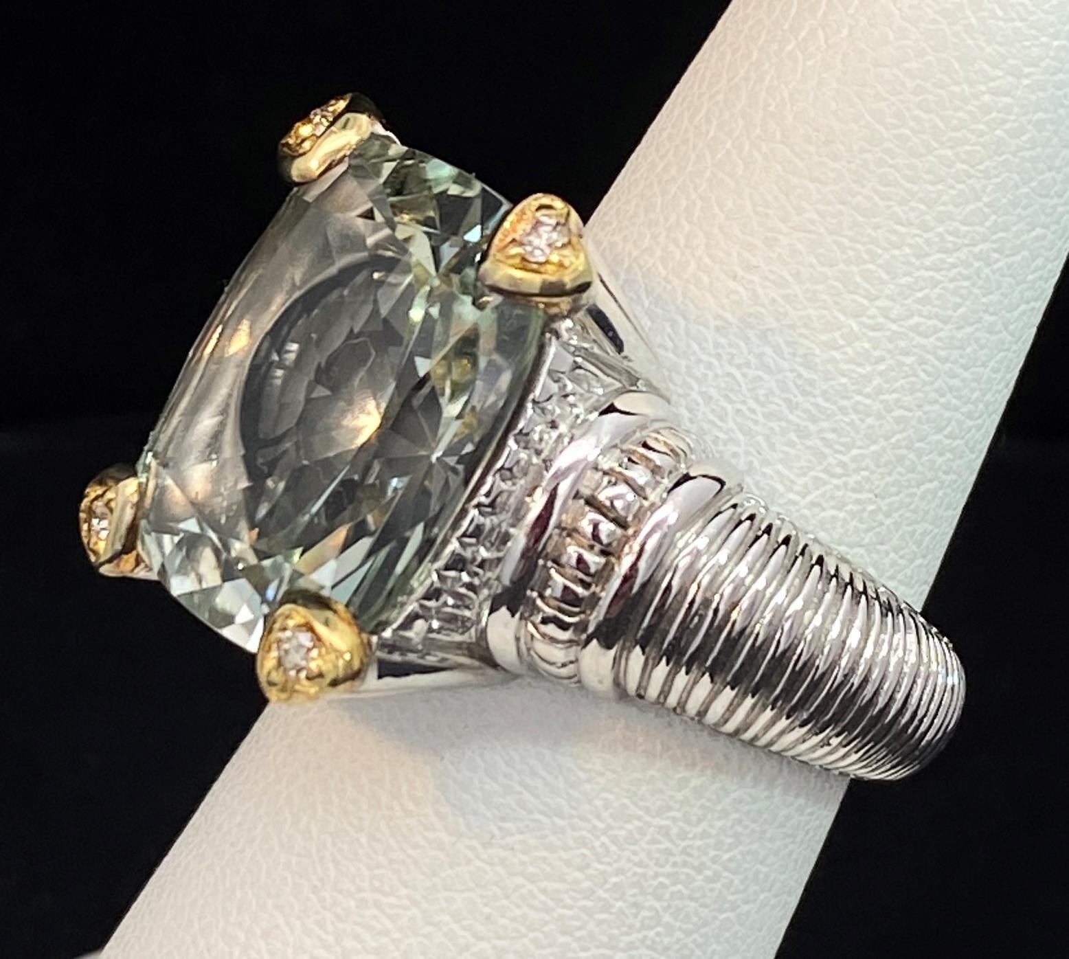 Judith Ripka Sterling 18k Prasiolite CZ Ring Size 6.75 R262