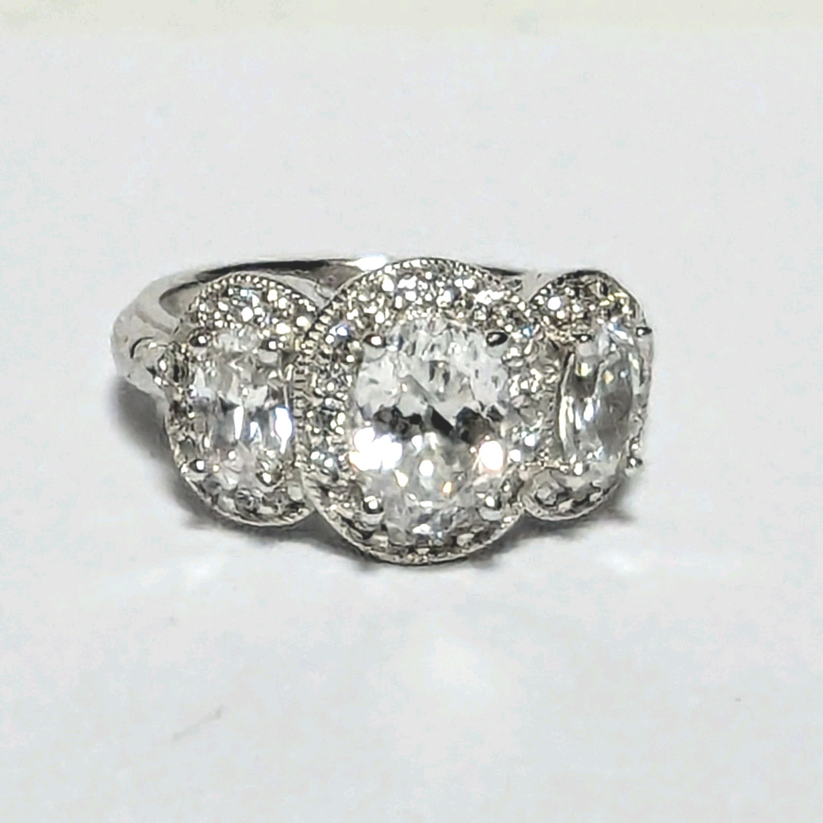 Tacori Sterling Silver Diamonique 925 CZ Bloom With Love 3 Stone Ring Size 7