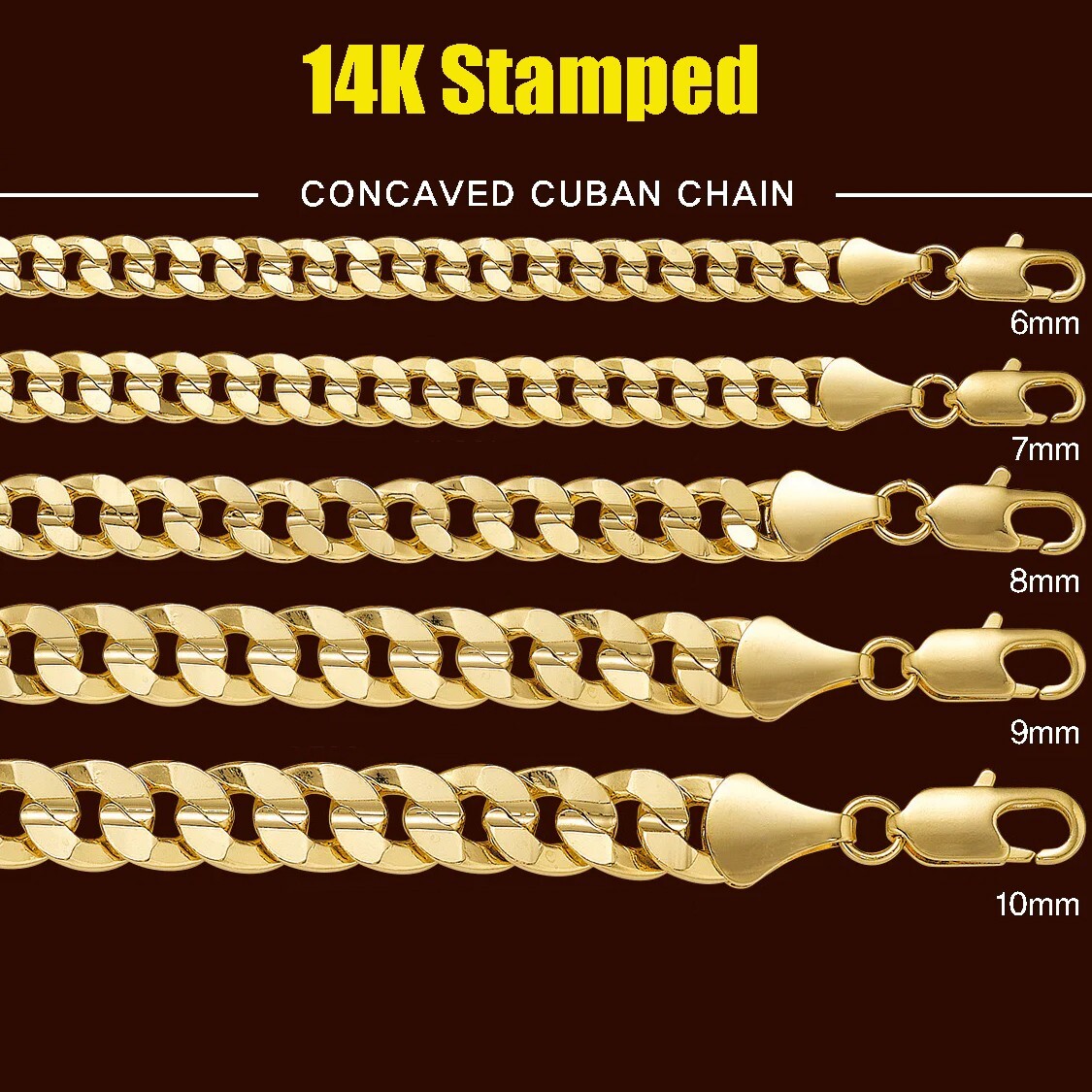 AAA+ Premium Brass 14K Stamped Gold plated 4~10mm 20″ ~ 30″ Cuban Chain Necklace