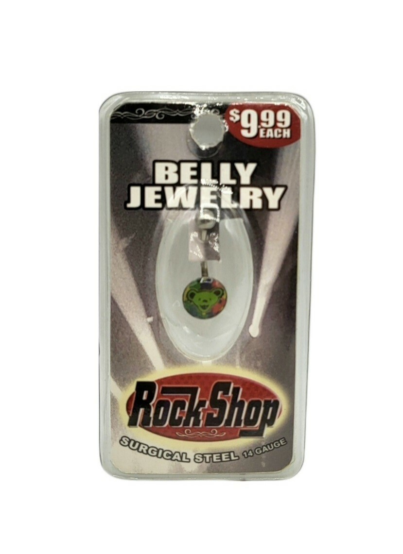 New Vintage Grateful Dead Bear Rock Shop Music 14G Belly Ring 316L Stainless NEW