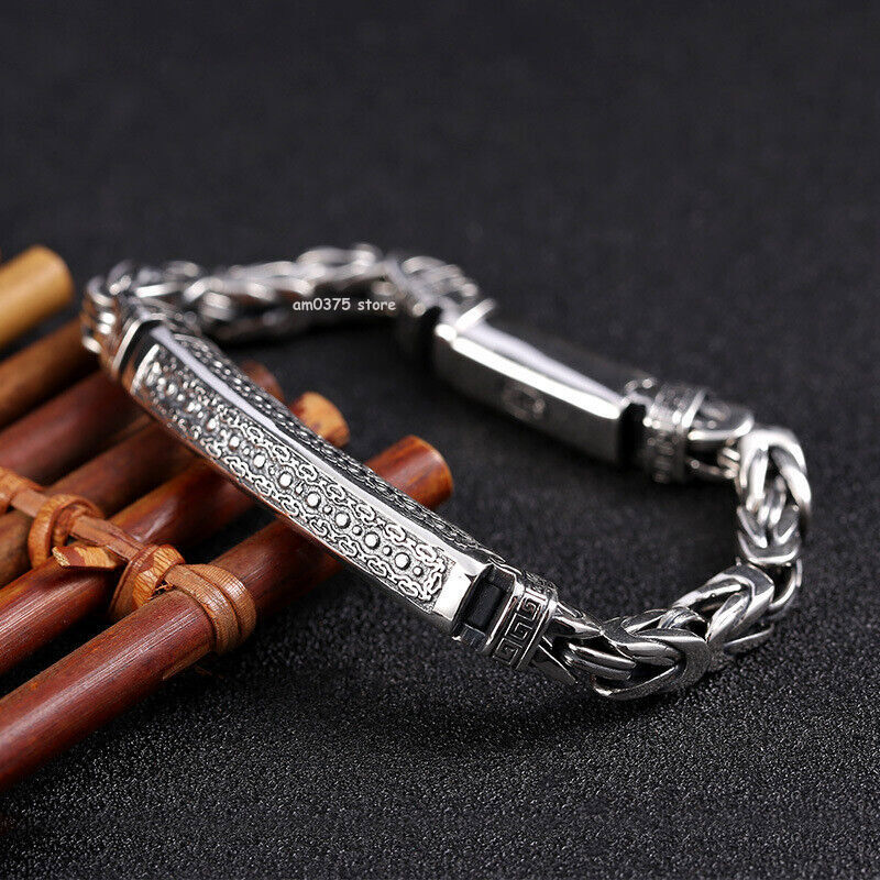 Pure S925 Sterling Silver Chain Unisex Long Tube 5mm Byzantine Link Bracelet