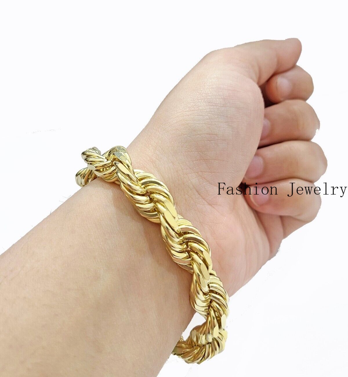 Real 10K Yellow Gold Rope Bracelet 10mm 8.5 Inch Lobster Lock For mens On Sale