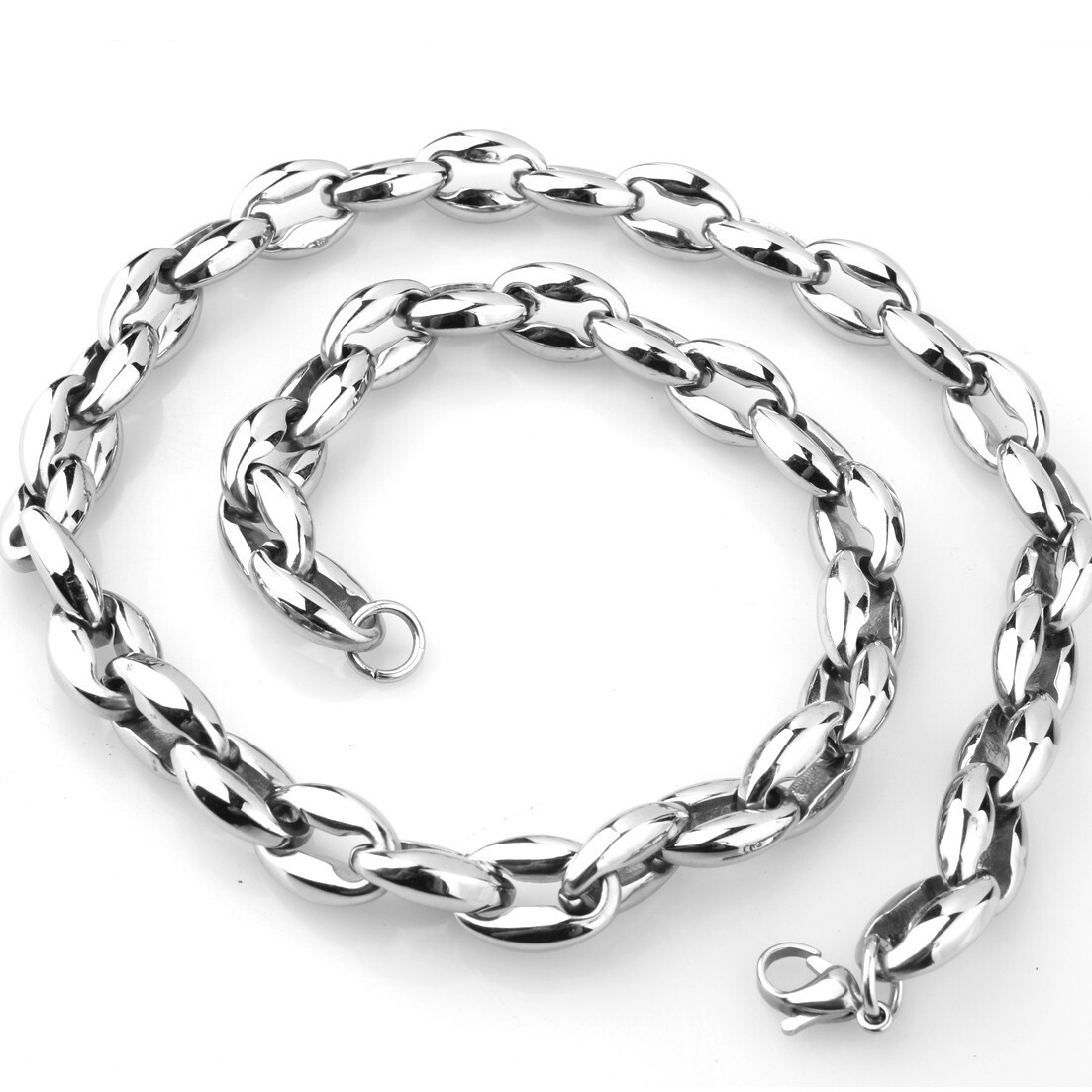 High Quality 316L Stainless Steel Coffee Bead Bean Chain 24″ Long, 12mm Necklace