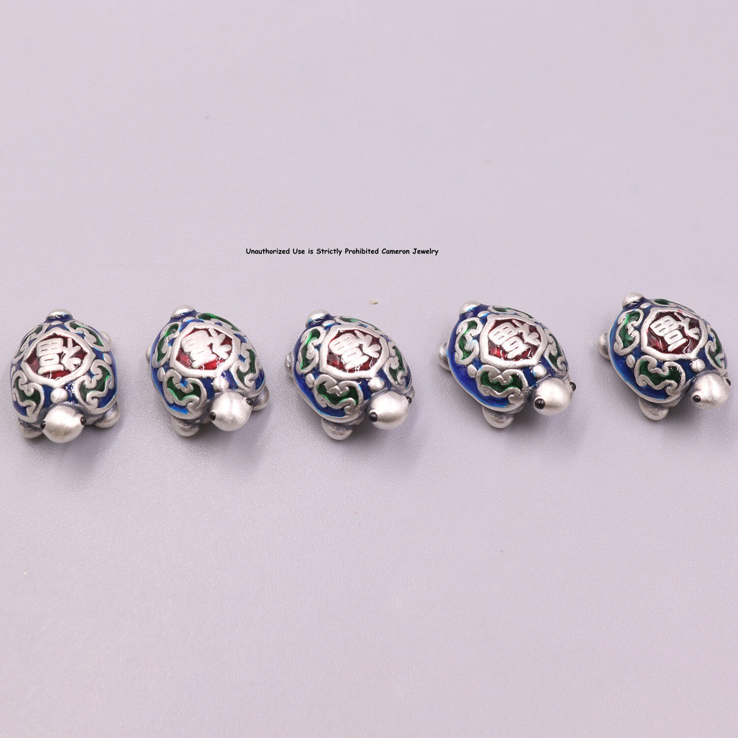 5pcs Pure S999 Fine Silver Men Women Enamel Fu Turtle Bead Pendant 14*9mm