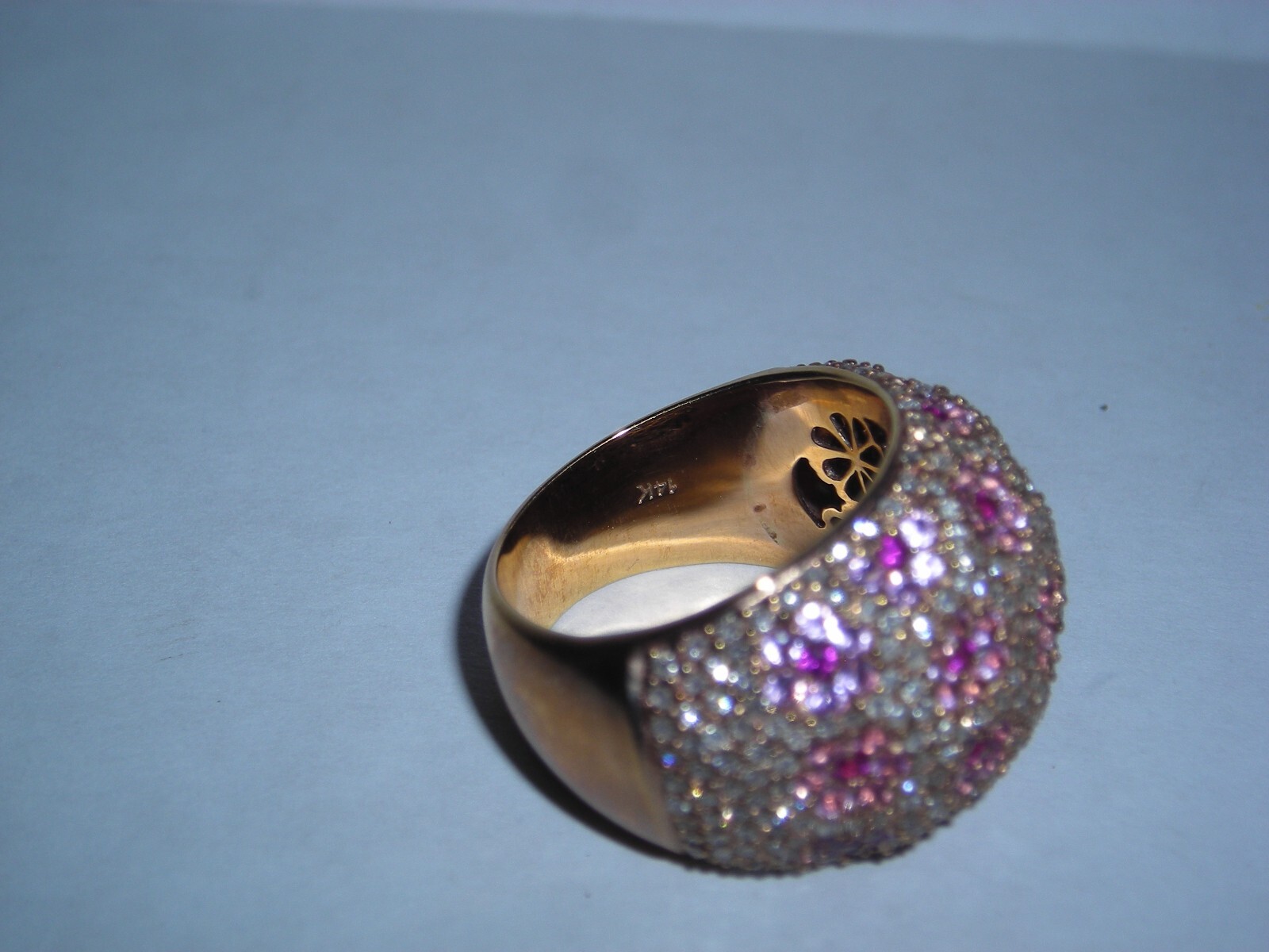 14K PINK SAPPHIRE RUBY DIAMOND FLOWER DOME RING 16 GRAMS BEHNAM BJC 8 GORGEOUS!
