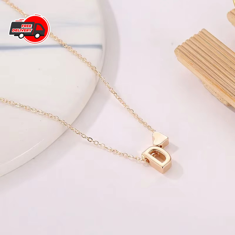 Tiny Heart Initial Necklace Gold/Silver Letter Pendant Choker for Women