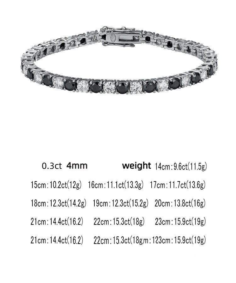 3-6.5MM Moissanite Tennis Chain Bracelet Solid 925 Sterling Silver Pass Tester