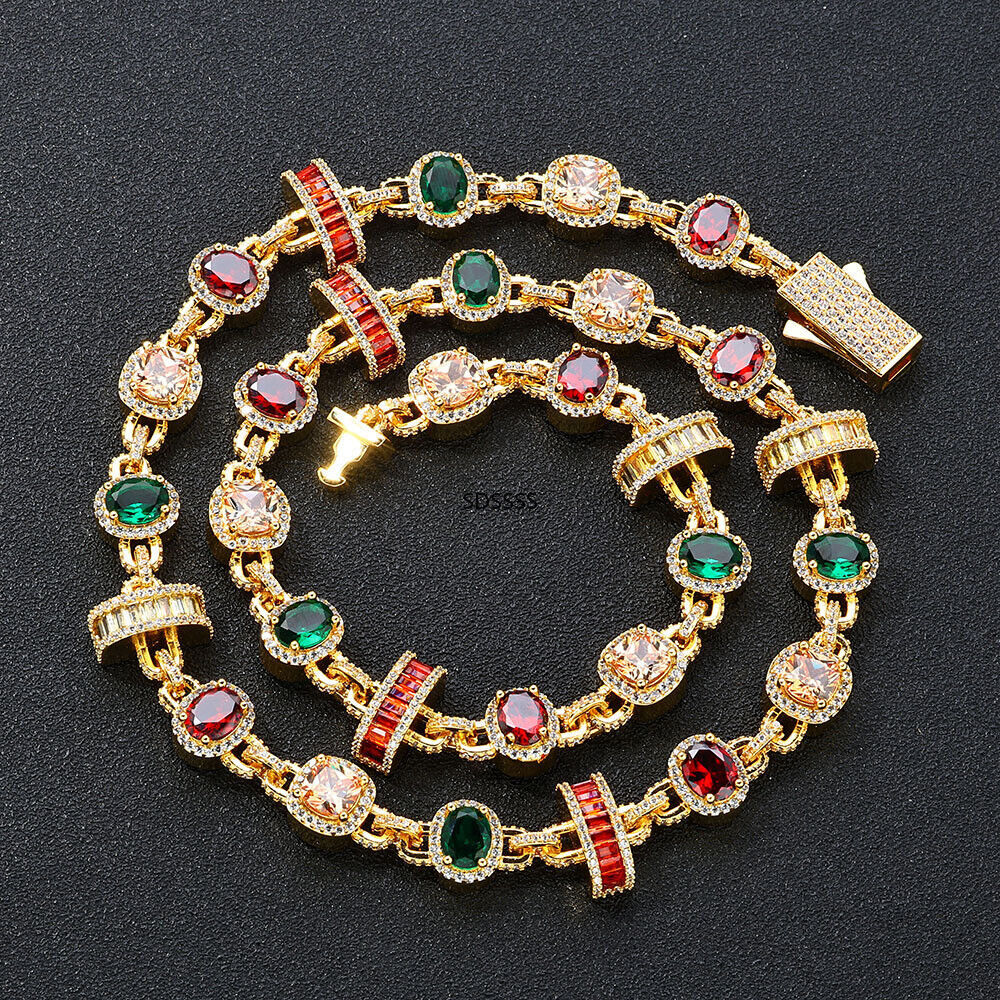 Jewelry Men Women Gift Hip Hop Tennis Chain Necklaces Bracelet Colorful