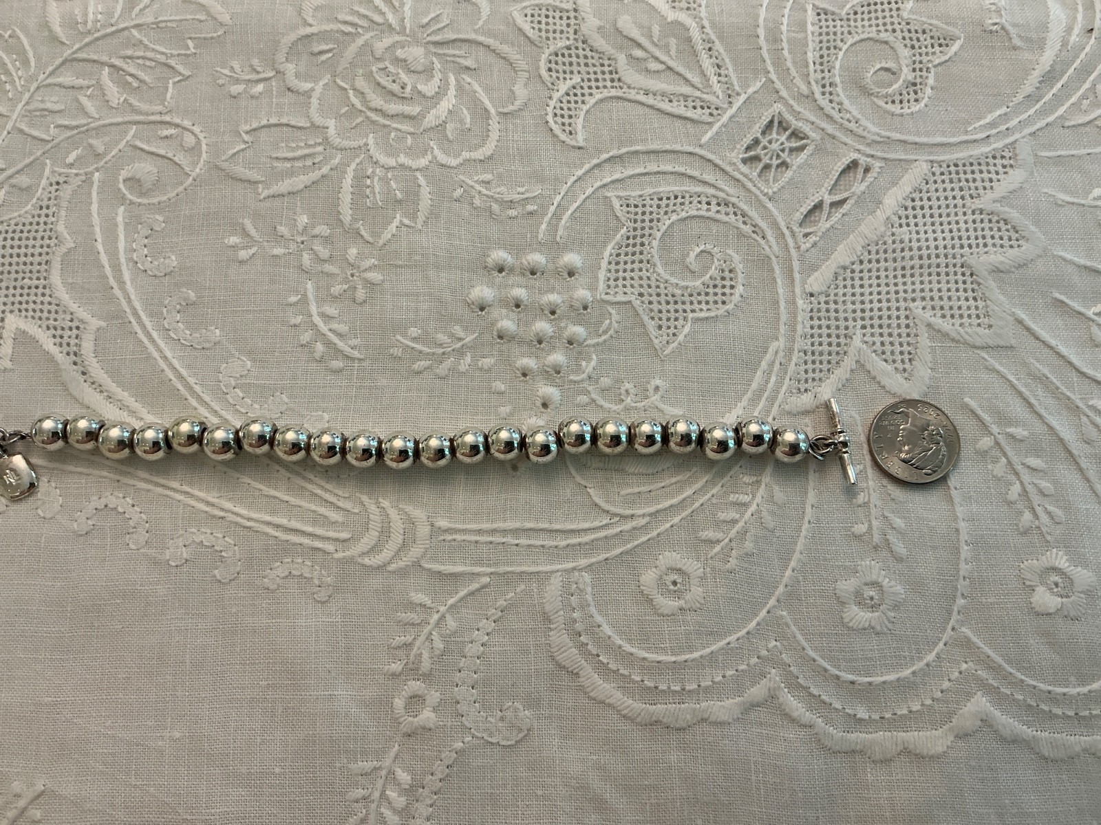 Ralph Lauren Polo Silver Tone Ball Bead Bracelet Toggle Clasp 7.5″ EUC