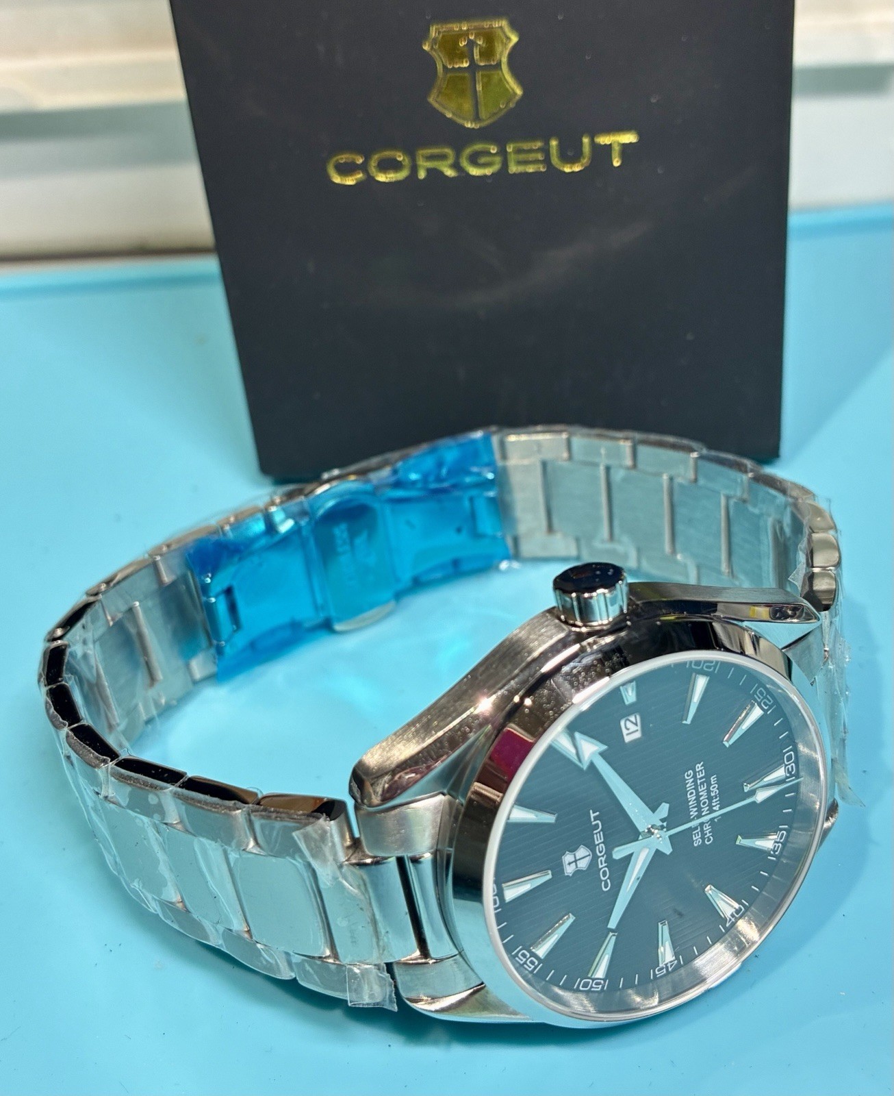 CORGEUT AUTOMATIC SAPPHIRE 41MM BLACK TEAKED DIAL OCEANMASTER STAINLESS STEEL
