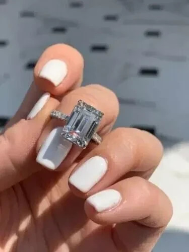 3Ct Emerald Cut Lab Created Diamond Engagement Ring 14K White Gold Plated Silver