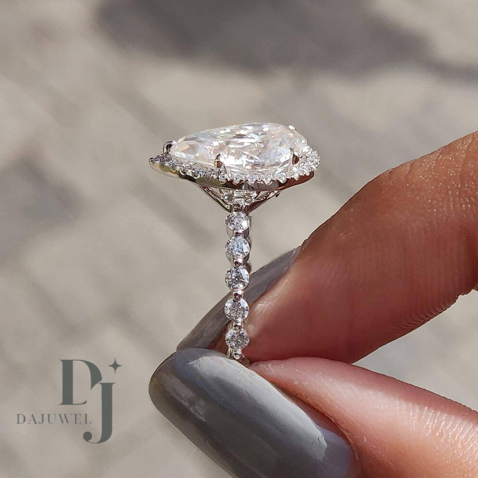 2.80 CT Excellent Pear Cut Moissanite Halo Engagement Ring Solid 14K White Gold
