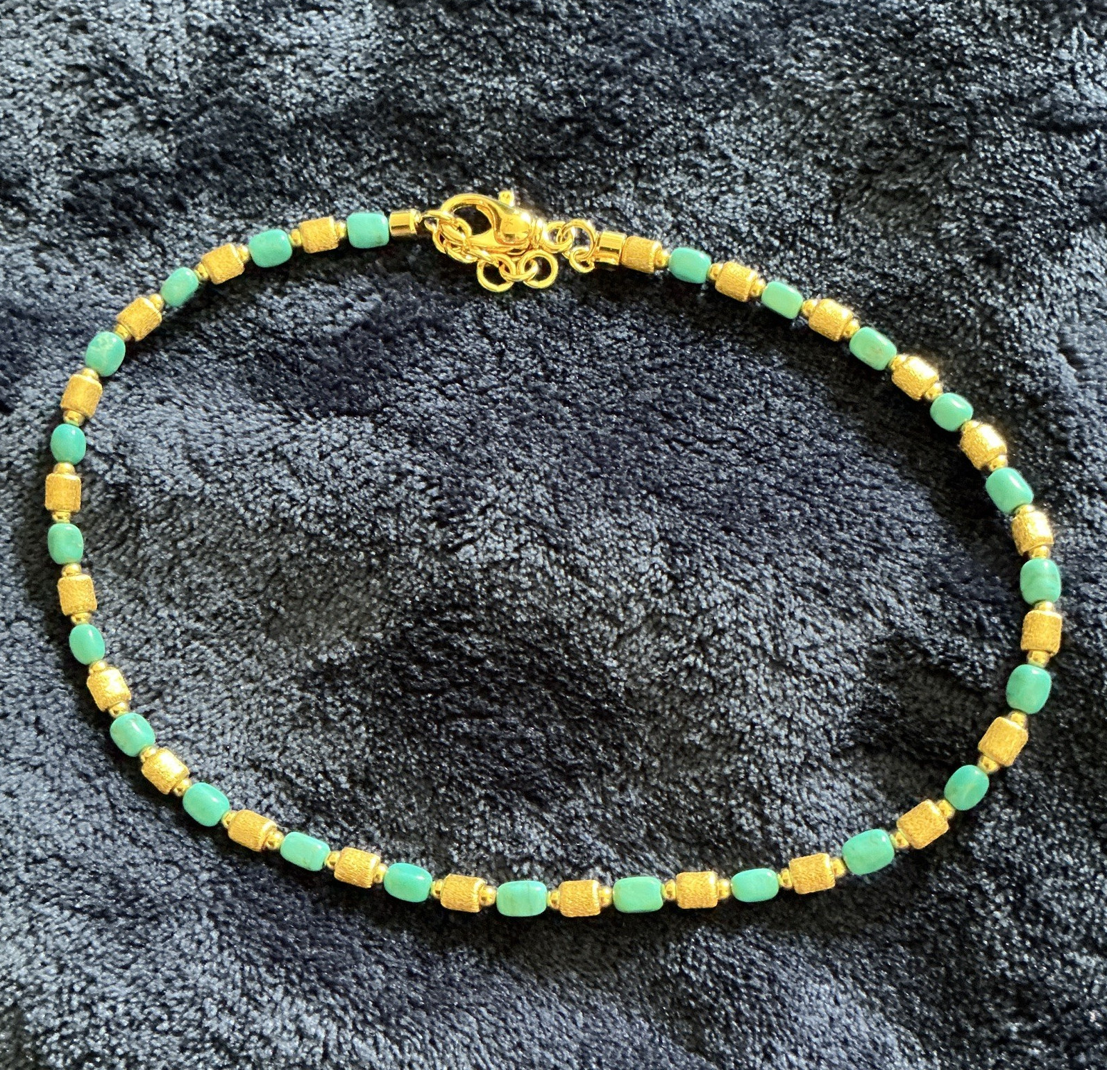 QVC Bronzo Italia Beaded Gold and Turquoise Necklace 15”