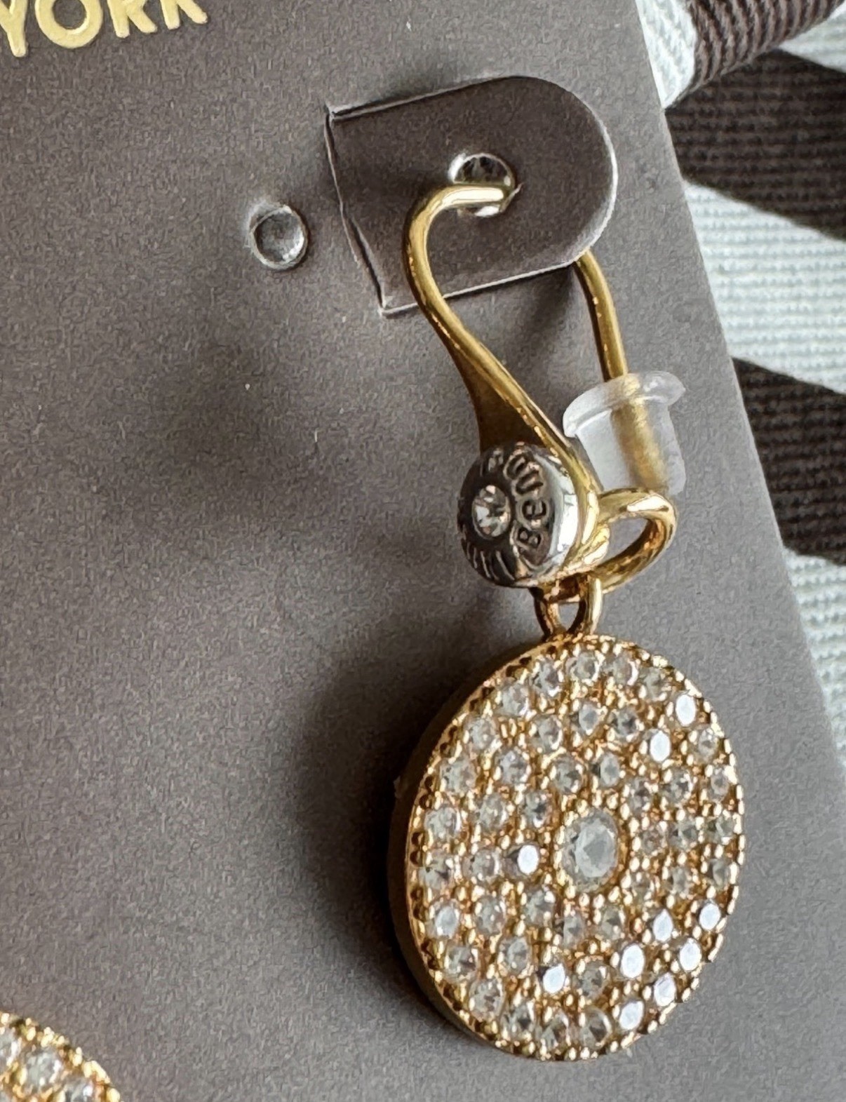 Henri Bendel Pave Disc Drop Earrings. New! In Yellow gold & Silver Color!