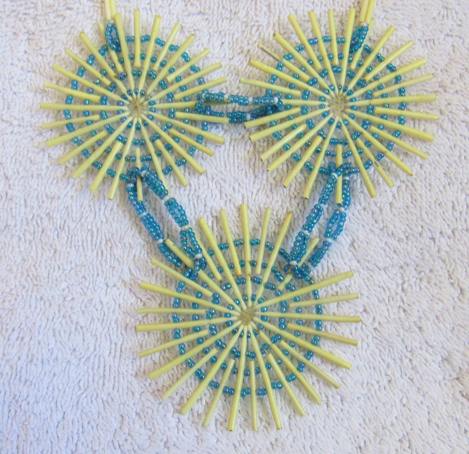 Old Sioux Indian Porcupine Quill & Beads Beadwork Medallion Pendants & Necklace