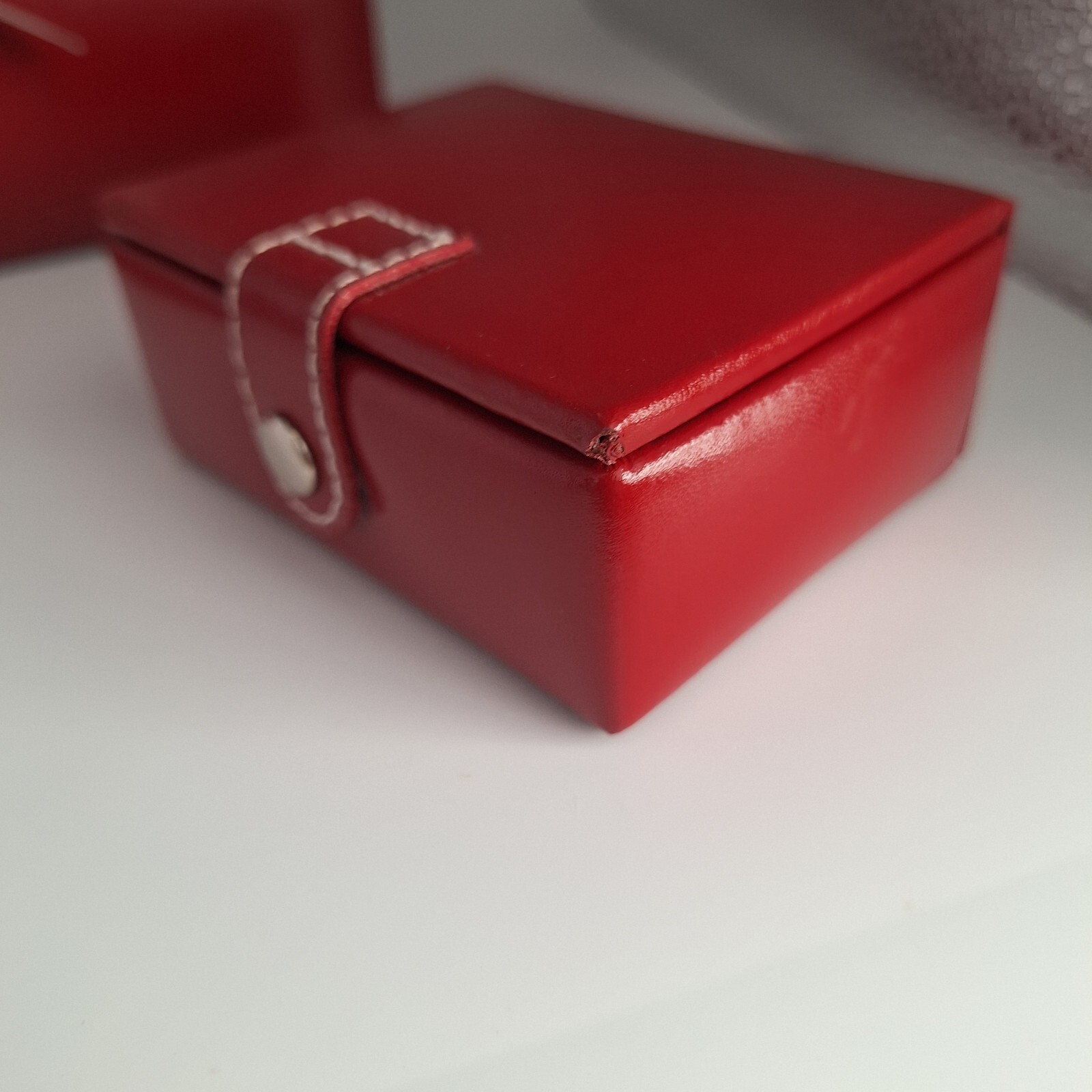 Red Faux Leather Jewelry Box 11″ 3 Piece Fabric Lined Travel Multi Compartment