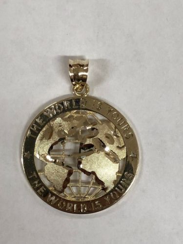 10K SOLID YELLOW GOLD THE WORLD IS YOURS GLOBE PENDENT