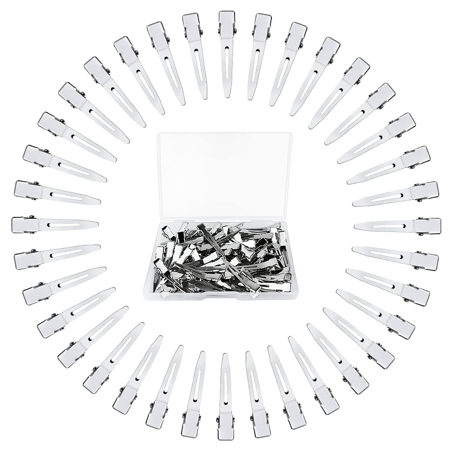 Tenalleys 50 Pcs Metal Duck Bill Hair Clips, Silver Single Prong Hair Clips f…