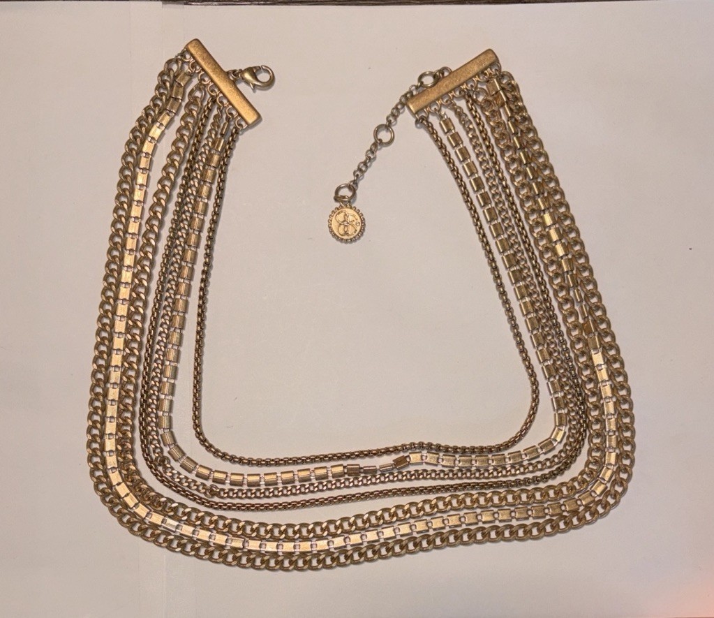 JESSICA SIMPSON-Vintage Necklace Seven Gold Tone 26” Chains Signed