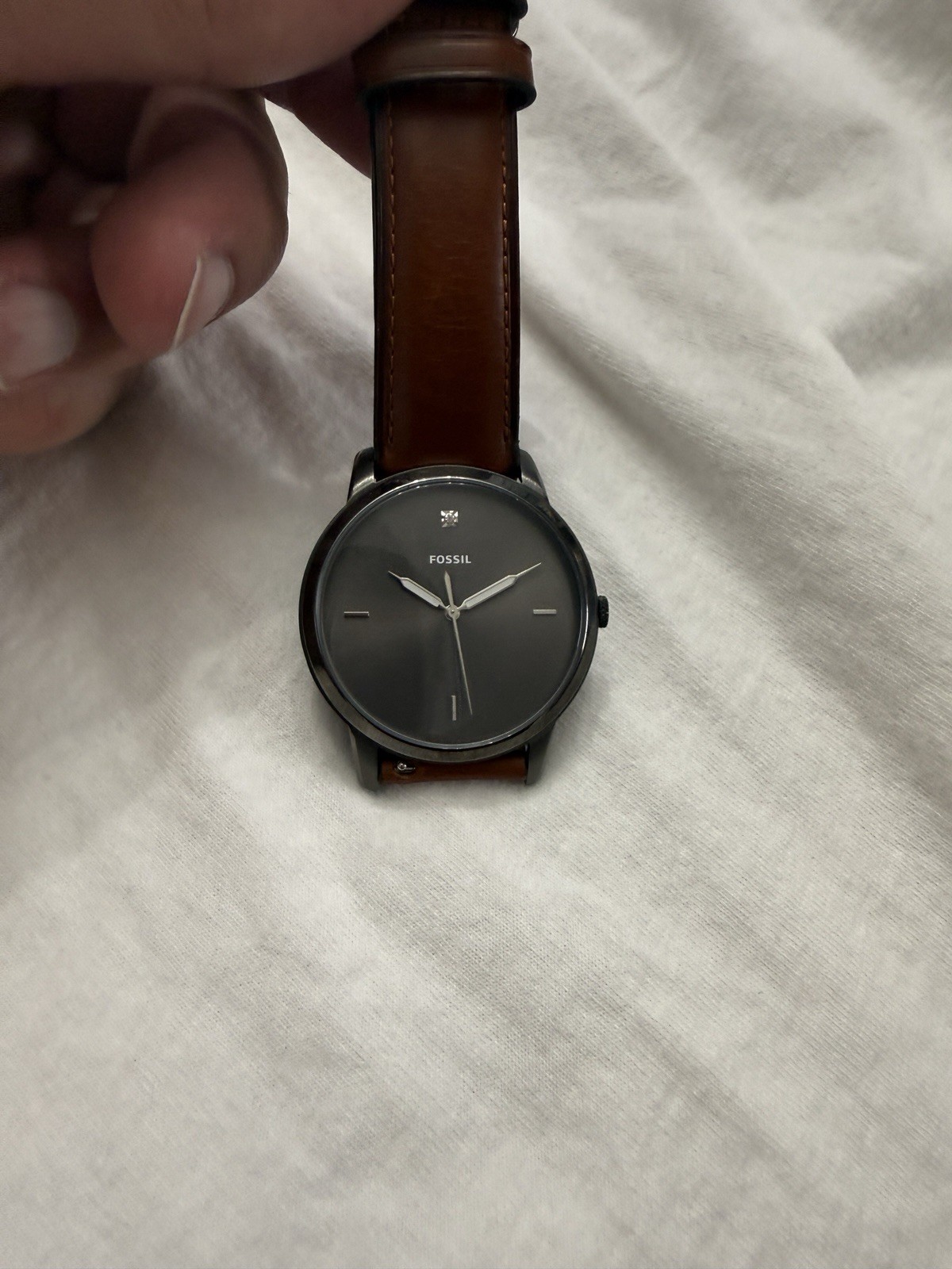 Fossil Minimalist Men’s 44mm Quartz Watch Black Dial Brown Leather Strap 50m