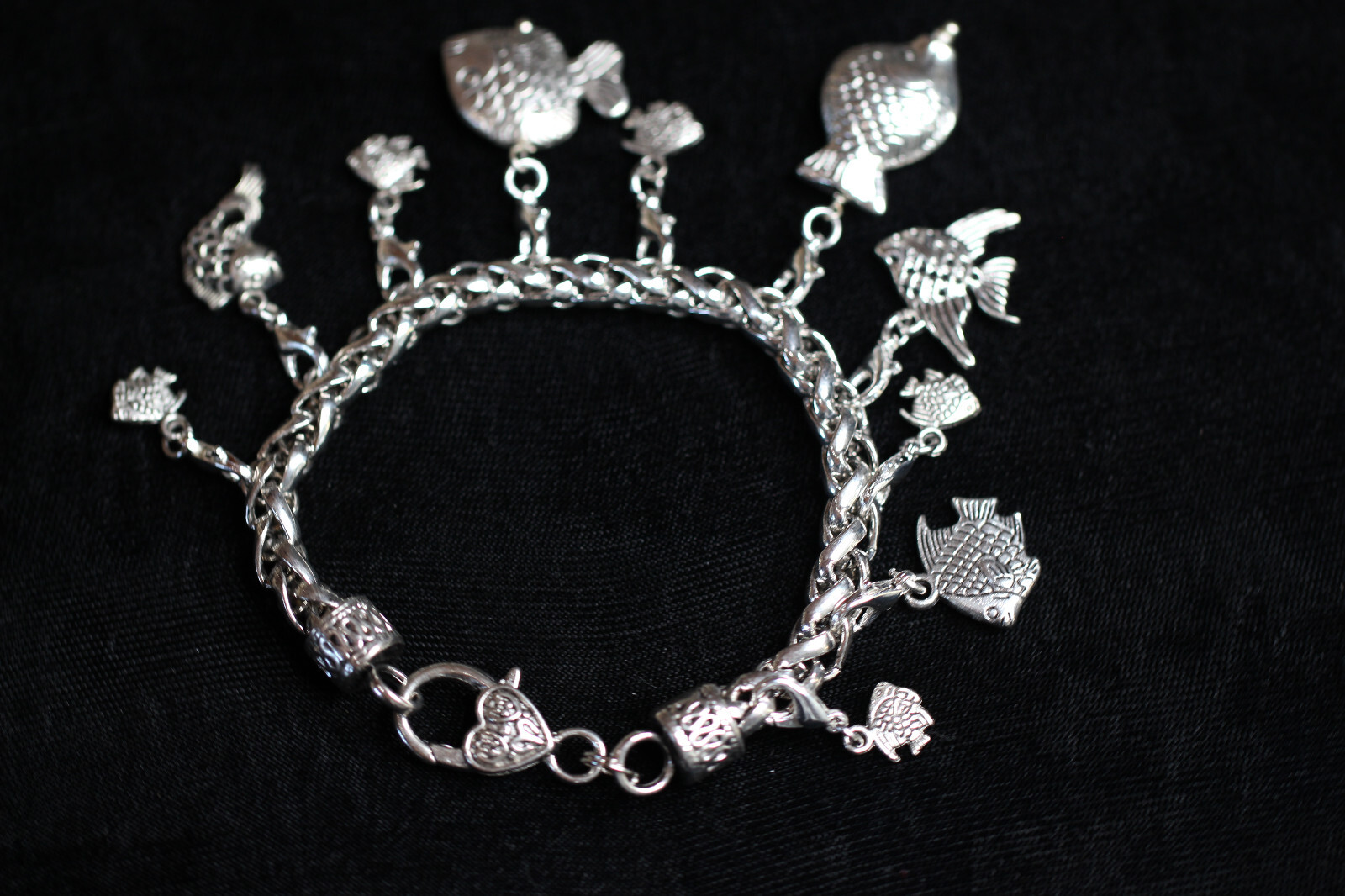 Fish Theme Charm Bracelet Silver Pewter Charms 8″ Interchangeable Fishing Gift