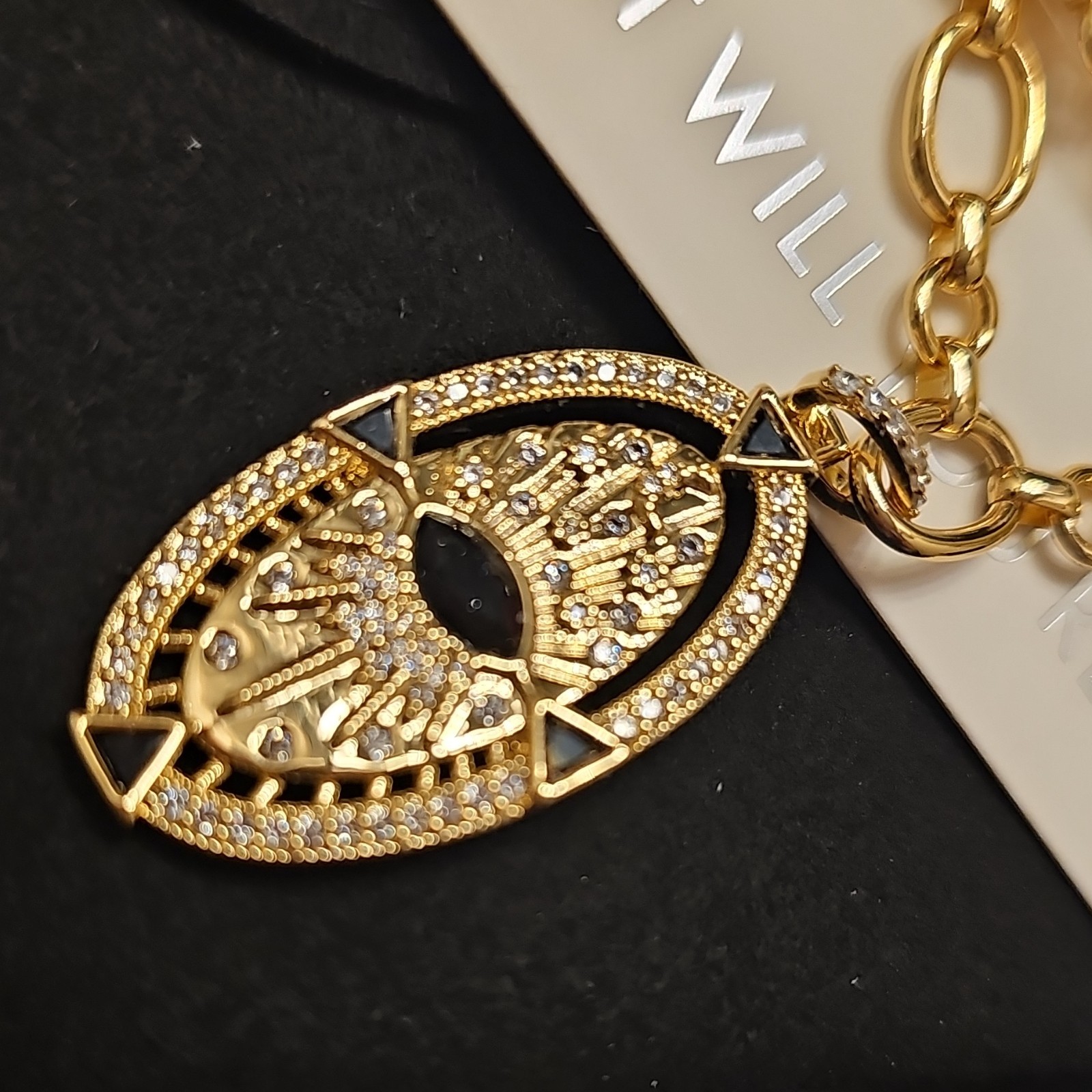 Bomb Party Obsidia The Takeover Necklace Gold Plated Onyx Sandstone 18″ NK85463