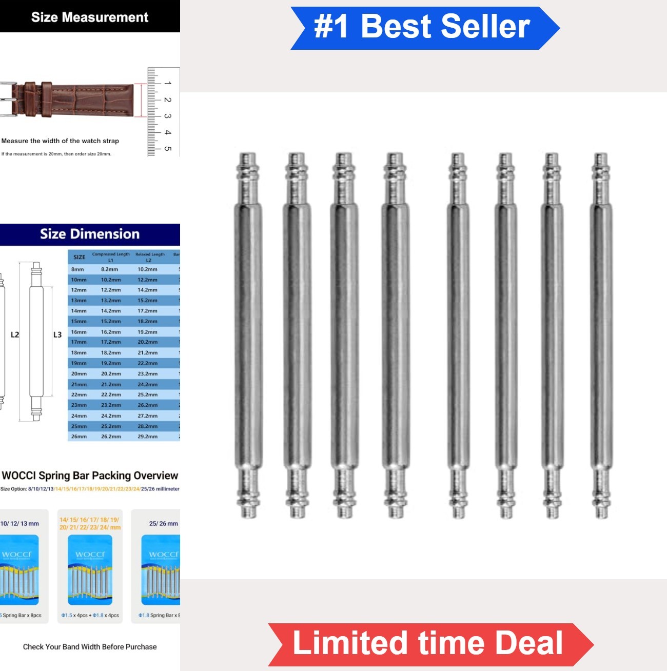 24mm Watch Band Spring Bars Stainless Steel Double Flange Pins 1.5mm 1.8mm