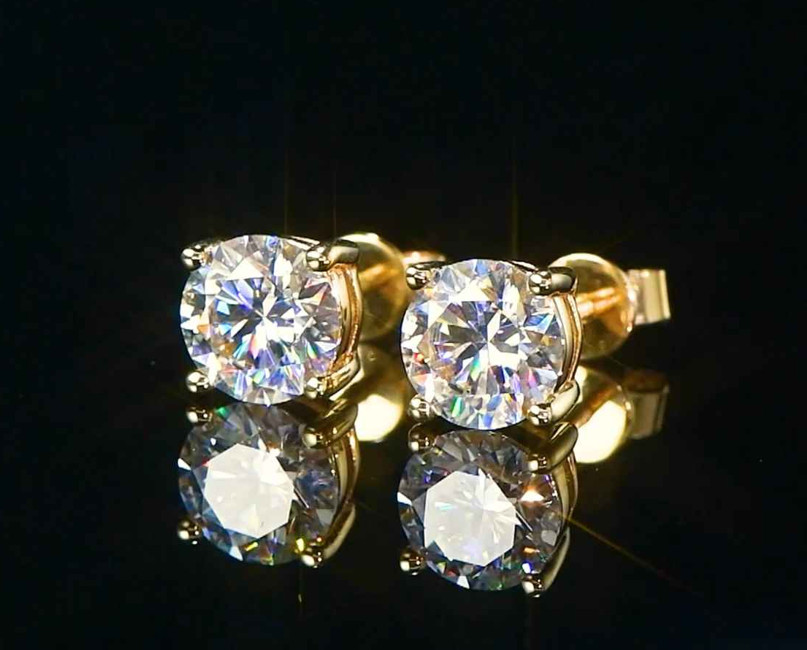 Solid 10K Yellow Gold 0.1CT-2CT D-E Moissanite Stud Earrings Screw Back Women’s