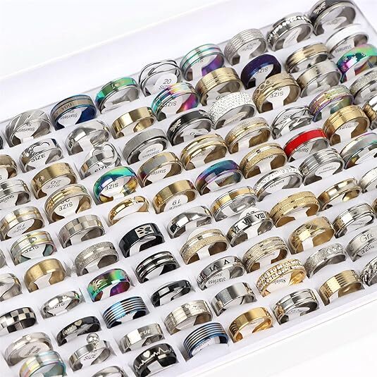 100X Bulk Lot Mixed Stainless Steel Rings Men’s women’s Fashion Ring Wholesale .