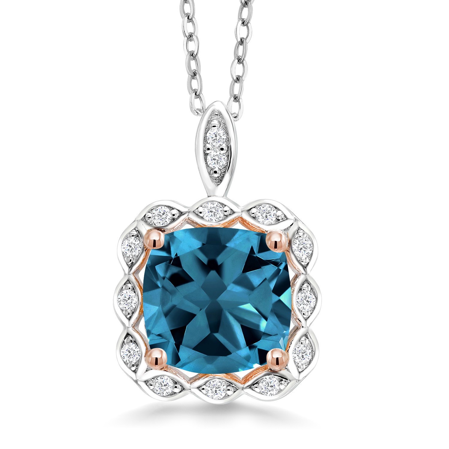 2.91 Ct Cushion London Blue Topaz 925 Sterling Silver Pendant