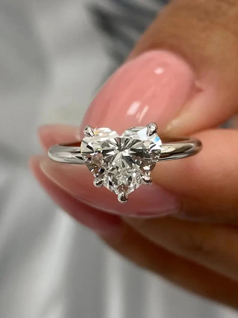 Women Lab Grown 2 Ct Heart Cut IGI Certified 14k White Gold Diamond Ring VVS E F