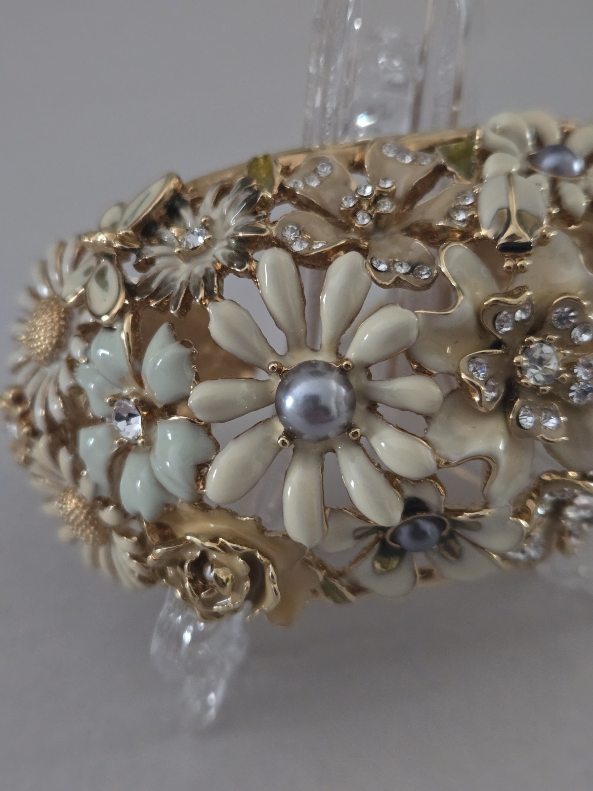 Kenneth Jay Lane Garden Party Floral Cuff Bracelet Ring Set Swarovski Crystal