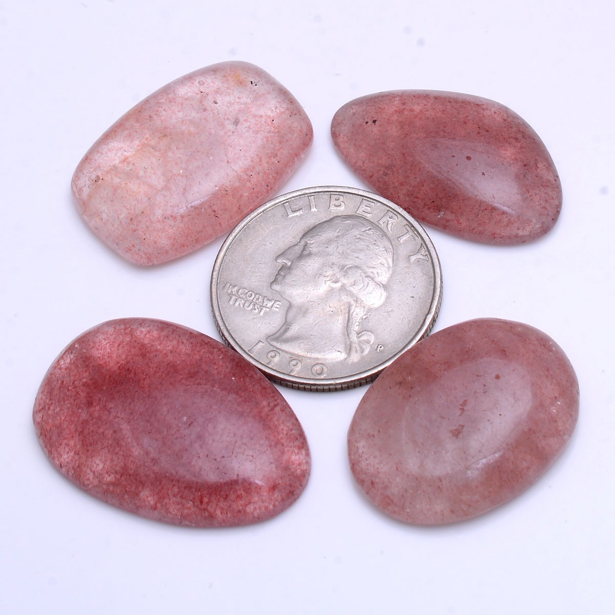 4 Pcs Natural Strawberry Quartz 25mm-29mm Cabochon Untreated Loose Gemstones Lot