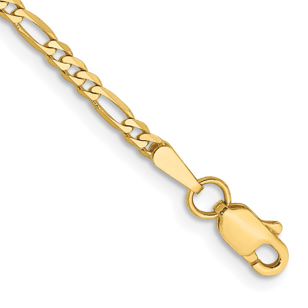 14k Yellow Gold 2.2mm Flat Figaro Link Chain Bracelet 8 Inch