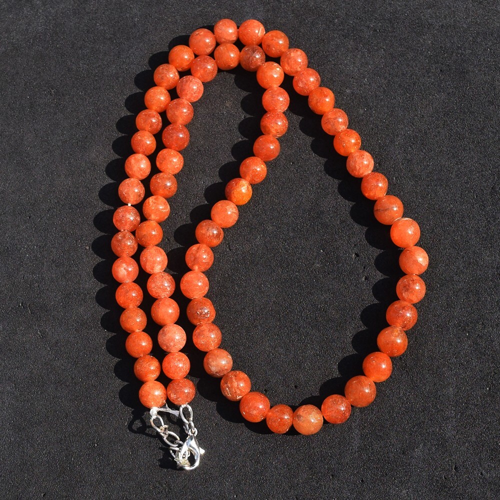 218.00 Cts Orange Aventurine Round Shape Beaded Stunning Necklace VK 14 E563