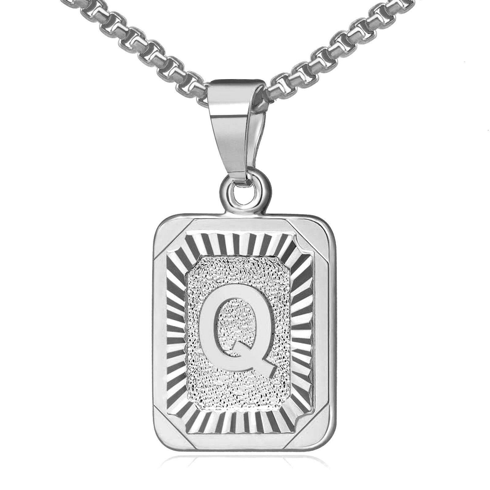 Initial Pendant Necklace 26 Capital Letter Stainless Steel Silver Men Women Gift