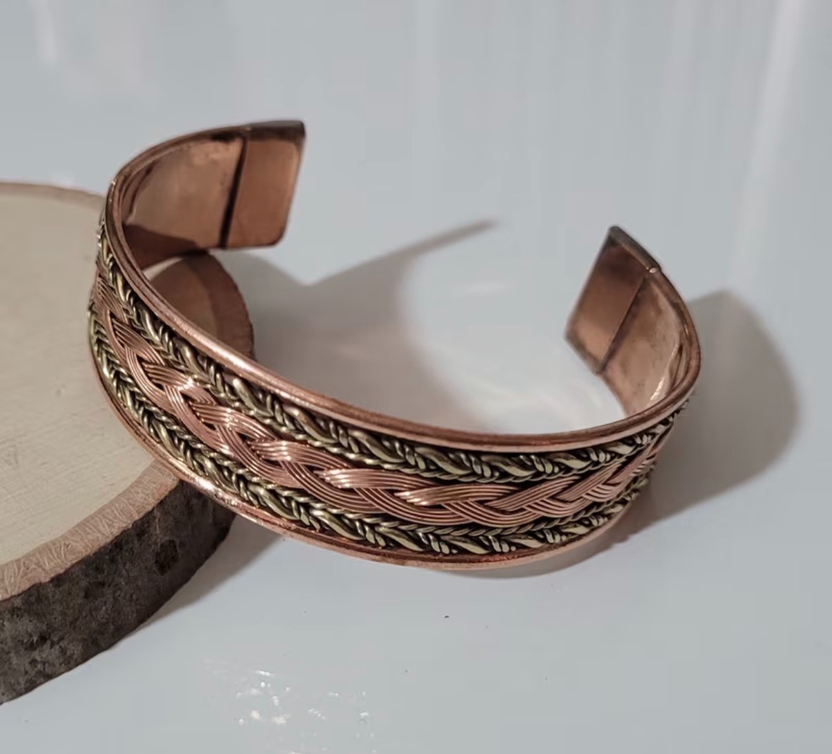 Solid Copper Braided Bracelet Pure Copper 2 tone Cuff Bangle