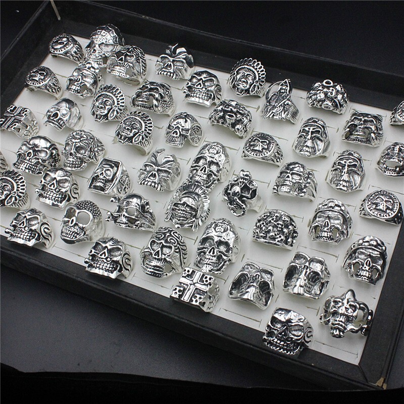 Wholesale 25pcs Mixed Men’s Skull Gothic Biker Rings Top Styles Jewelry Lot