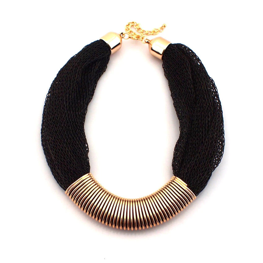 Women’s Fashion Jewelry Black And Gold Chunky Collar Statement Necklace 118