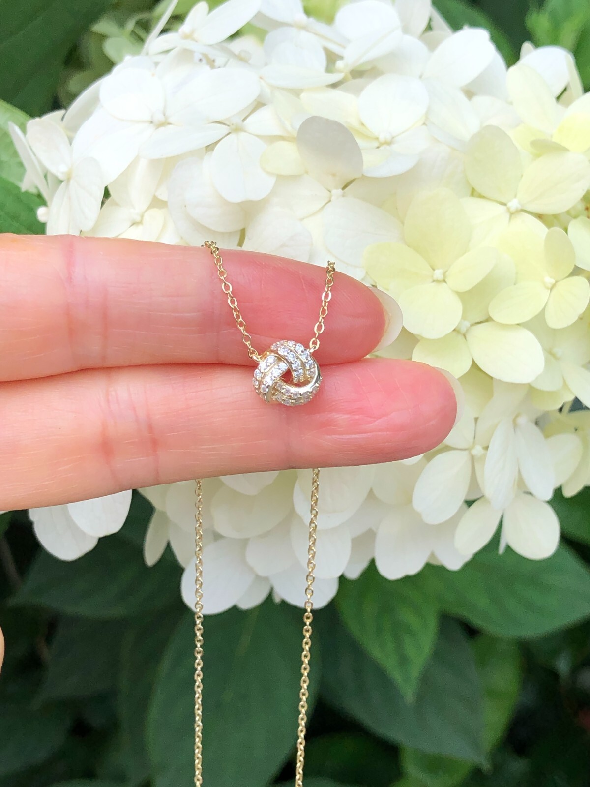 925 Sterling Silver CZ Gold Love Knot Pendant Necklace Women 8mm 15.75-17.75″