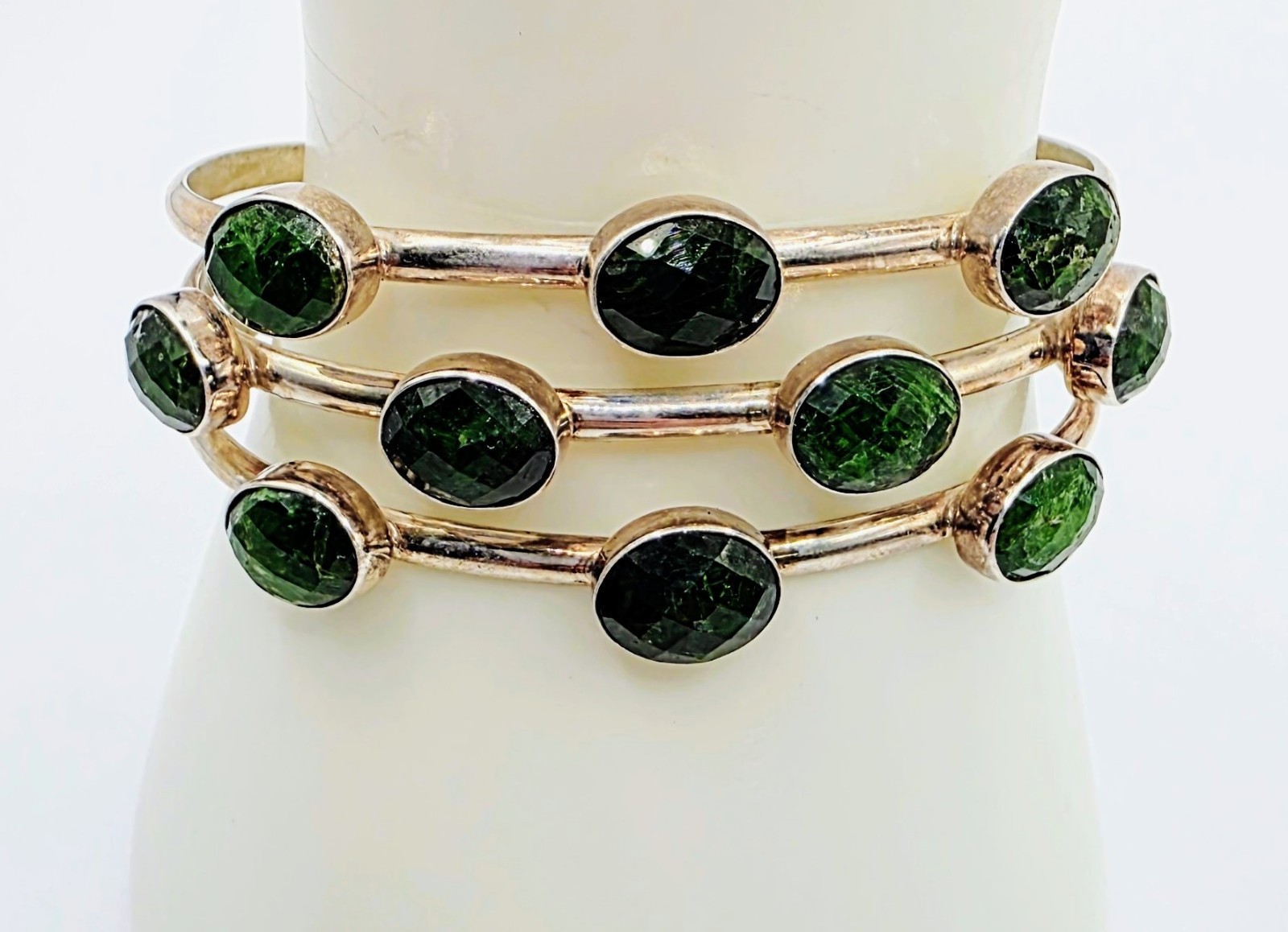 Jay King Sterling Silver Green Chrome Diopside MultiStone Cuff Bracelet 6.5″