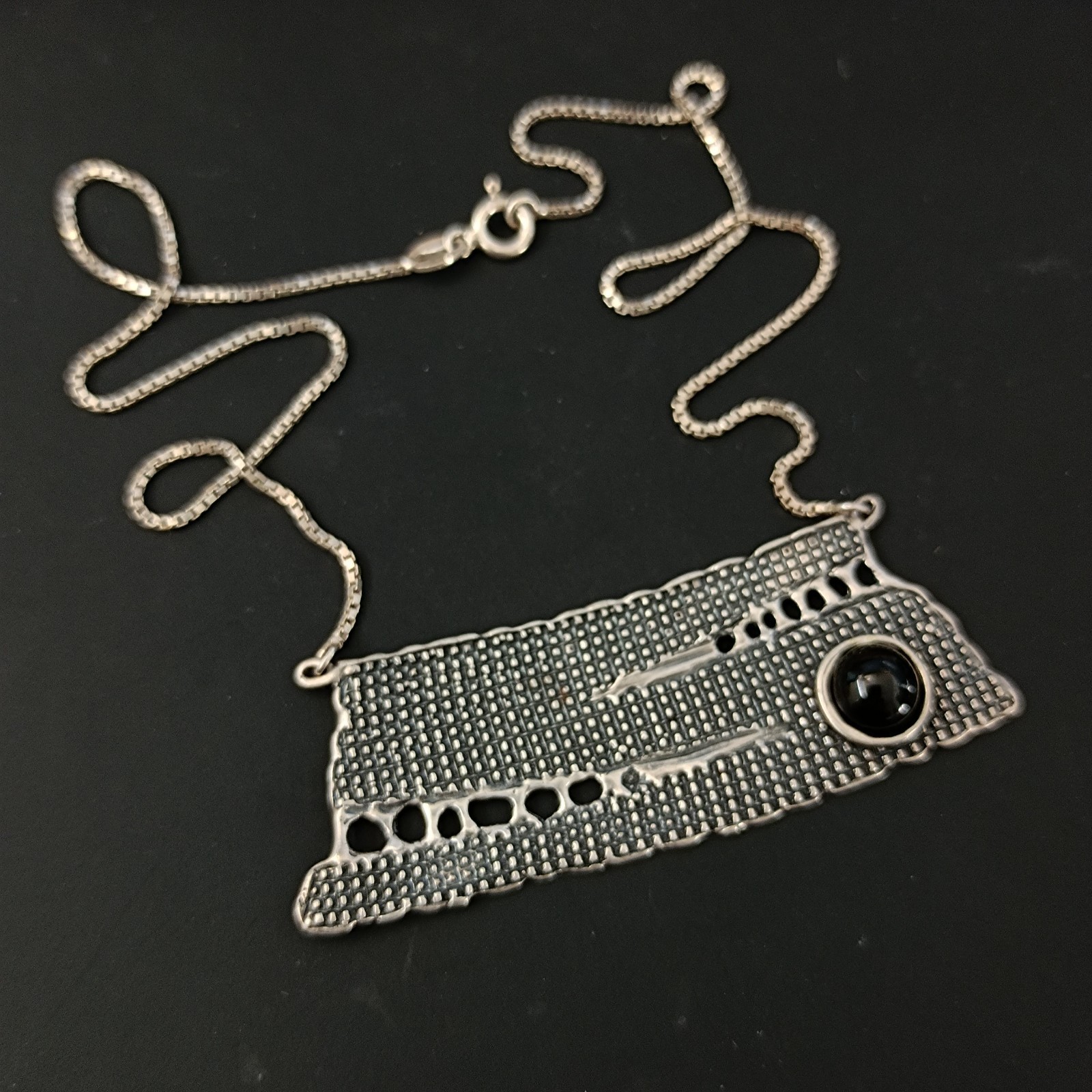 Modernist Silver Necklace Israel Artisan Onyx Abstract Expressive Studio Vintage