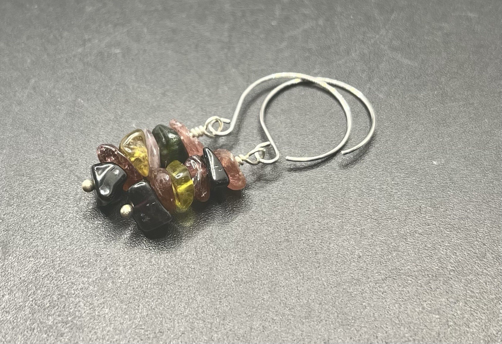 Tourmaline (Multi-Color) Black, Green, & Pink Genuine Stone Handmade Earrings