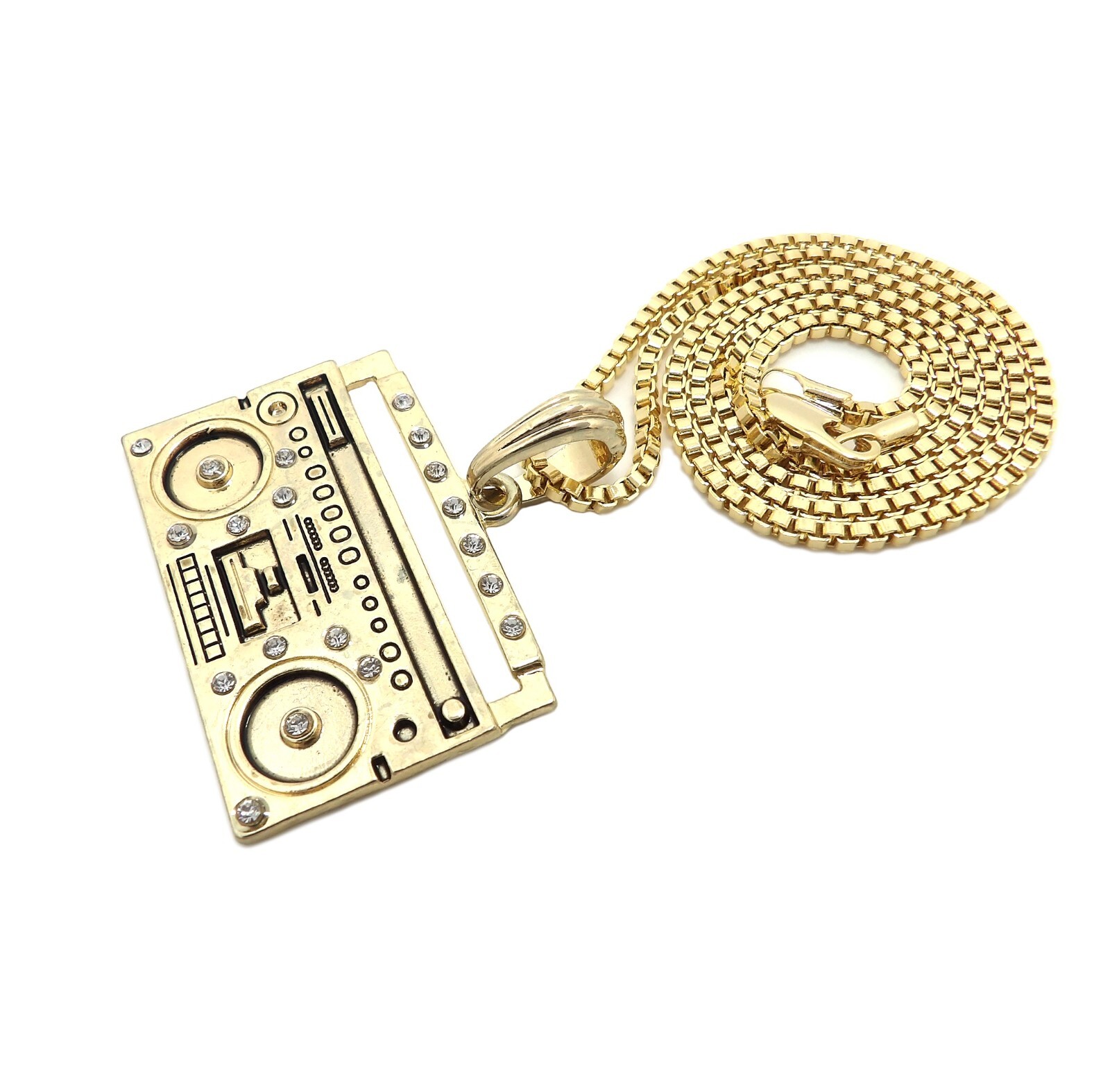 Retro Boom Box Pendant Box, Cuban, Rope Chain 18″ to 30″ Necklace XSP297