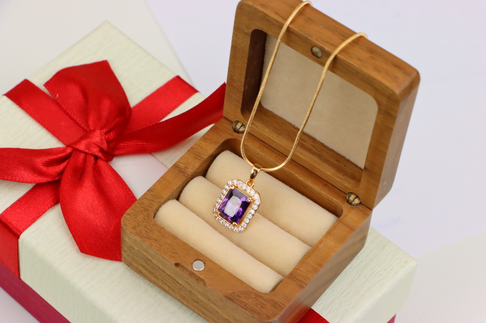 with Sparkling White Stone Frame, XPPT1274 Purple Crystal Rose Gold Pendant