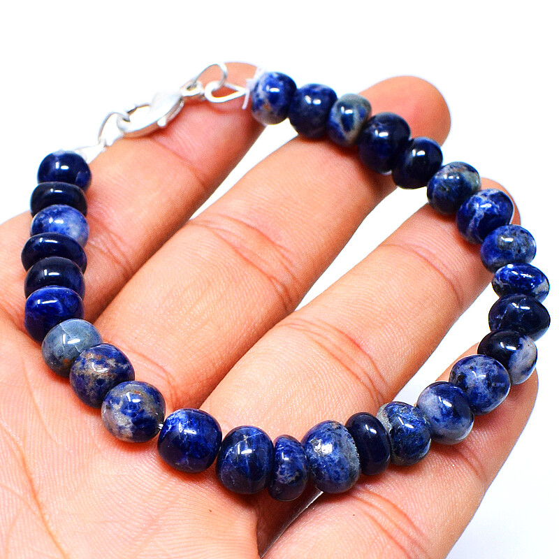 100.00 Cts Natural 7 Inches Long Sodalite Round Shape Beads Bracelet NK 05E65