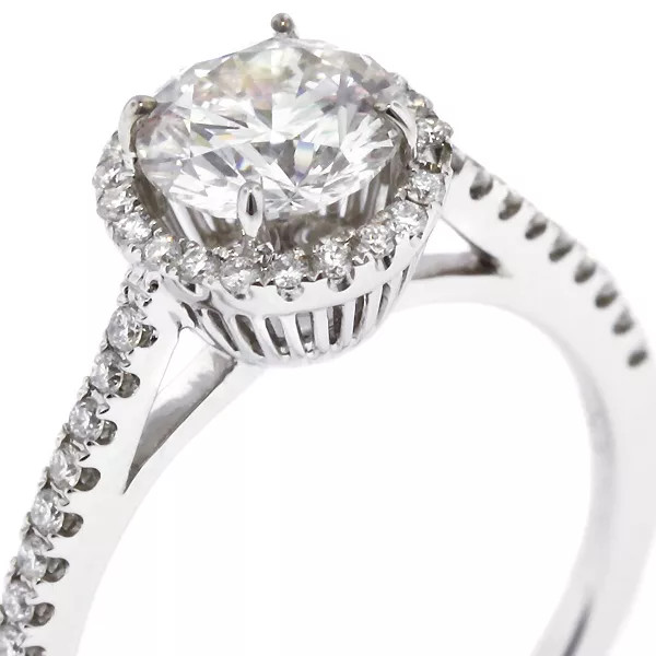 Side Stone Engagement Ring 14K Gold Halo 1.06 CT Round Lab-Grown Diamond D VS1