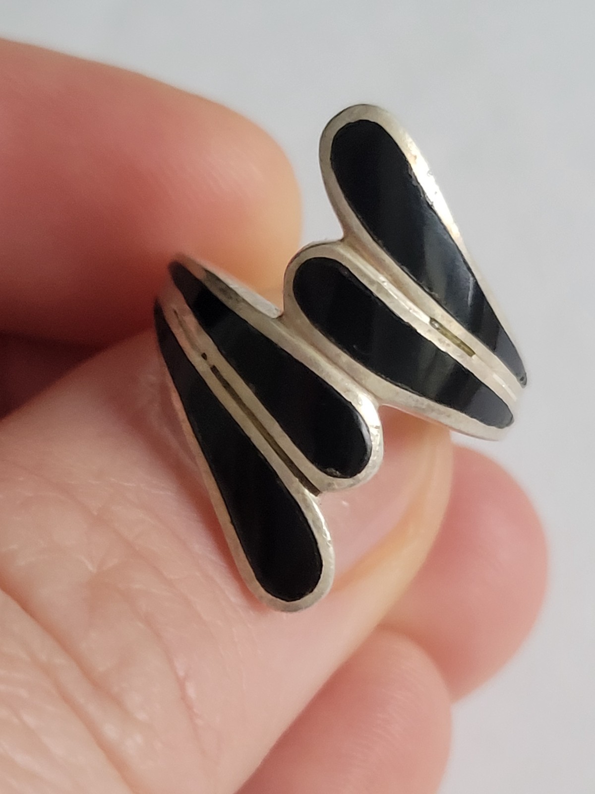Vintage Sterling Silver & Onyx Ring Jewelry Art Nouveau Deco Stamped 925 Sz 5.75