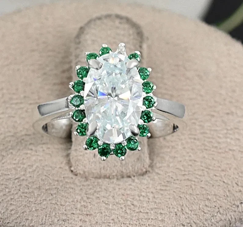 2.50 Ct Oval Certified Treated White Diamond Solitaire Ring Accents No Tariff