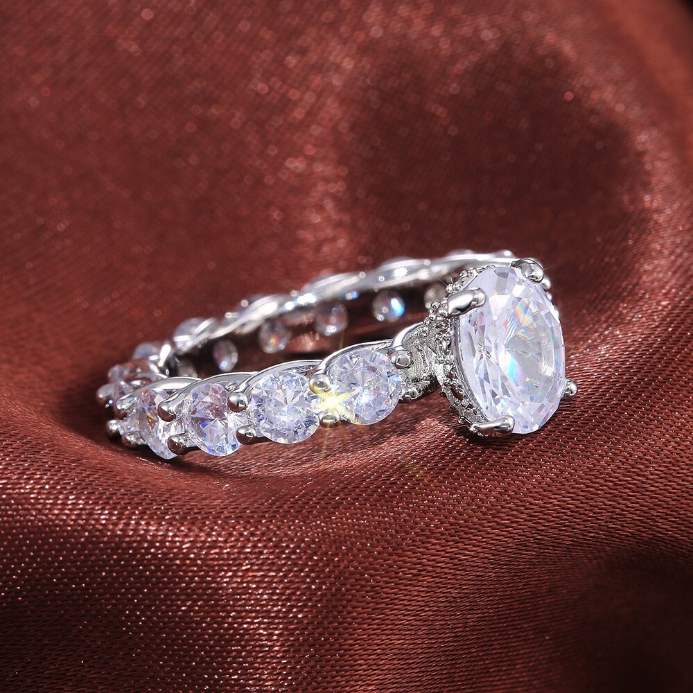 2CT Oval Cut Simulated Diamond Ring Silver Plated Unique Ring For Valentine Gift